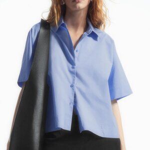BNWT COS BOXY SHORT-SLEEVED POPLIN COTTON SHIRT/BLOUSE LIGHT BLUE Size US 6